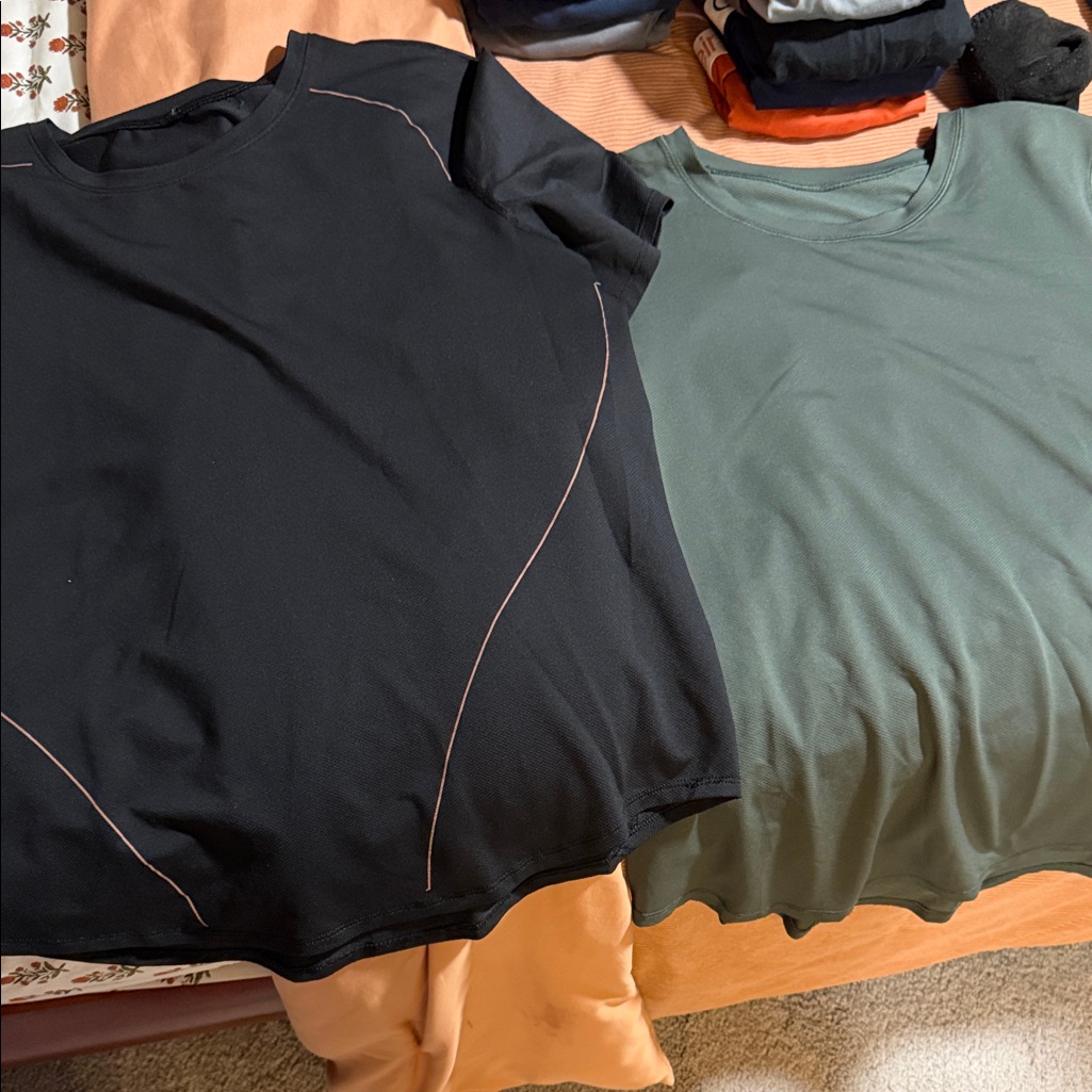 Lululemon Athletica Black Tee With Pink Piping & Olive Green Tee